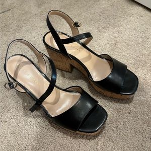 Black leather platform sandals